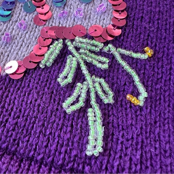 VTG Storybook Knits Purple Passion Embellished Cardigan Colorful Floral Large - Picture 9 of 16